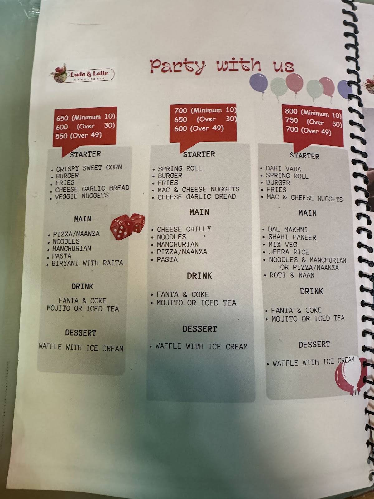 Ludo and Latte menu