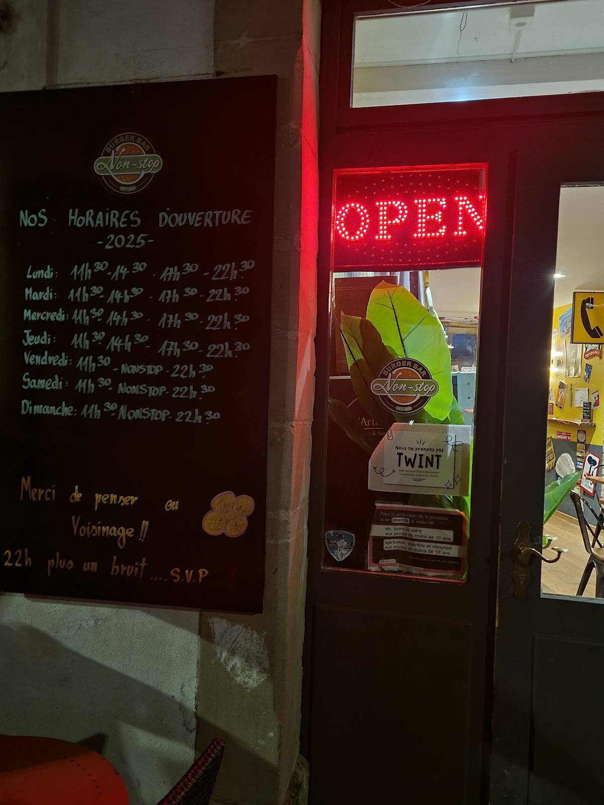 Menu de Le Non-Stop burger Lutry