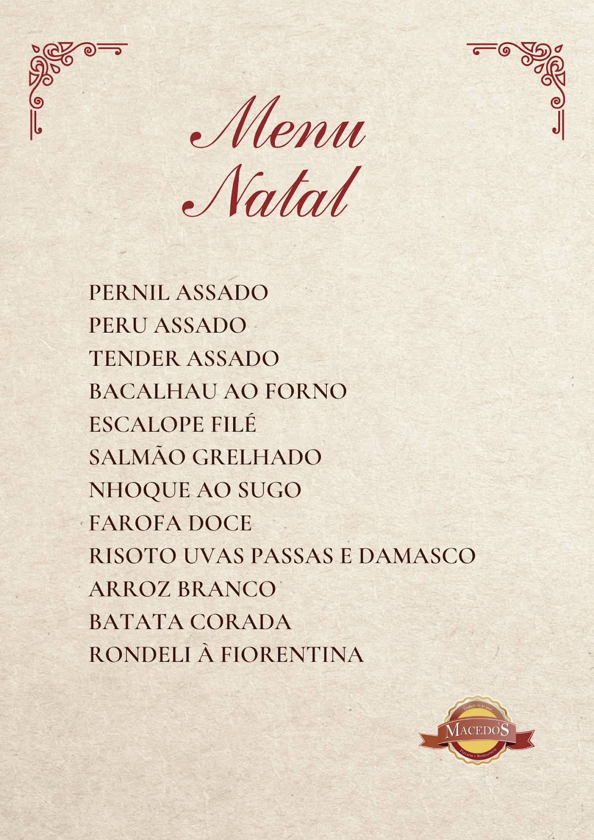 Macedos Restaurante e Pizzaria cardápio