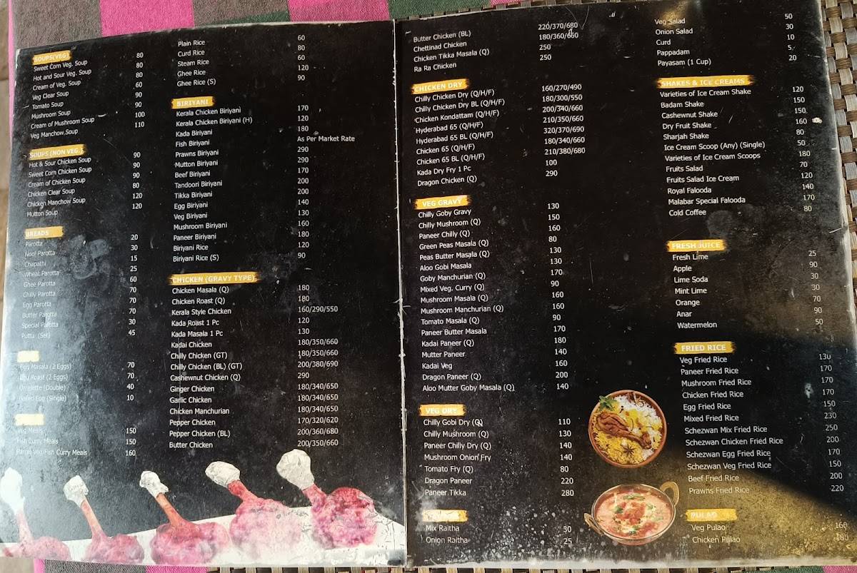 MALABAR RESTAURANT menu