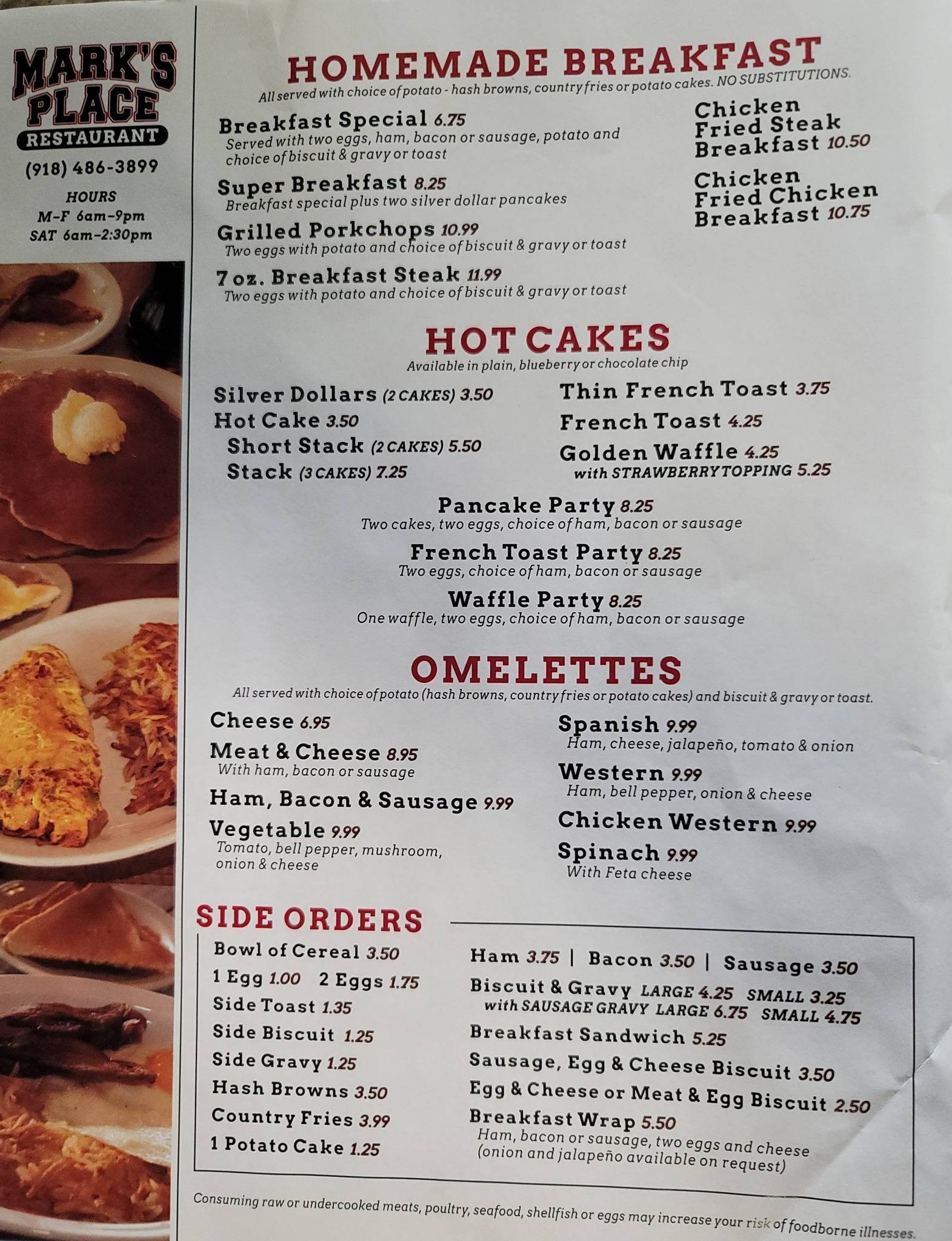 Menu at MARKS PLACE restaurant, Coweta, E OK51