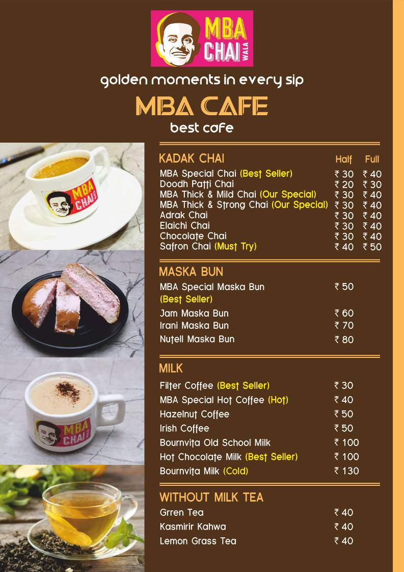 MBA Chai Wala Solapur menu