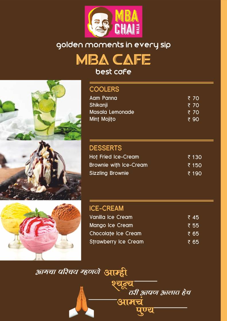 MBA Chai Wala Solapur menu