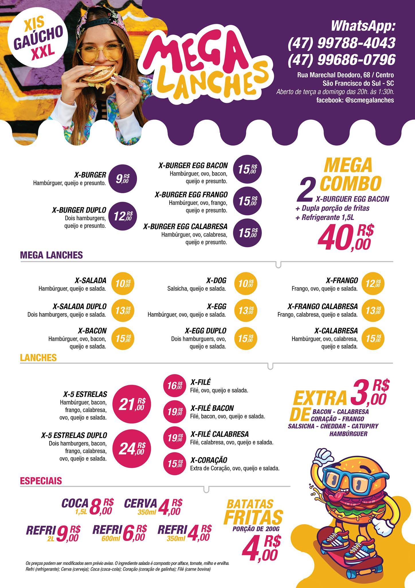 MEGA LANCHES SC cardápio