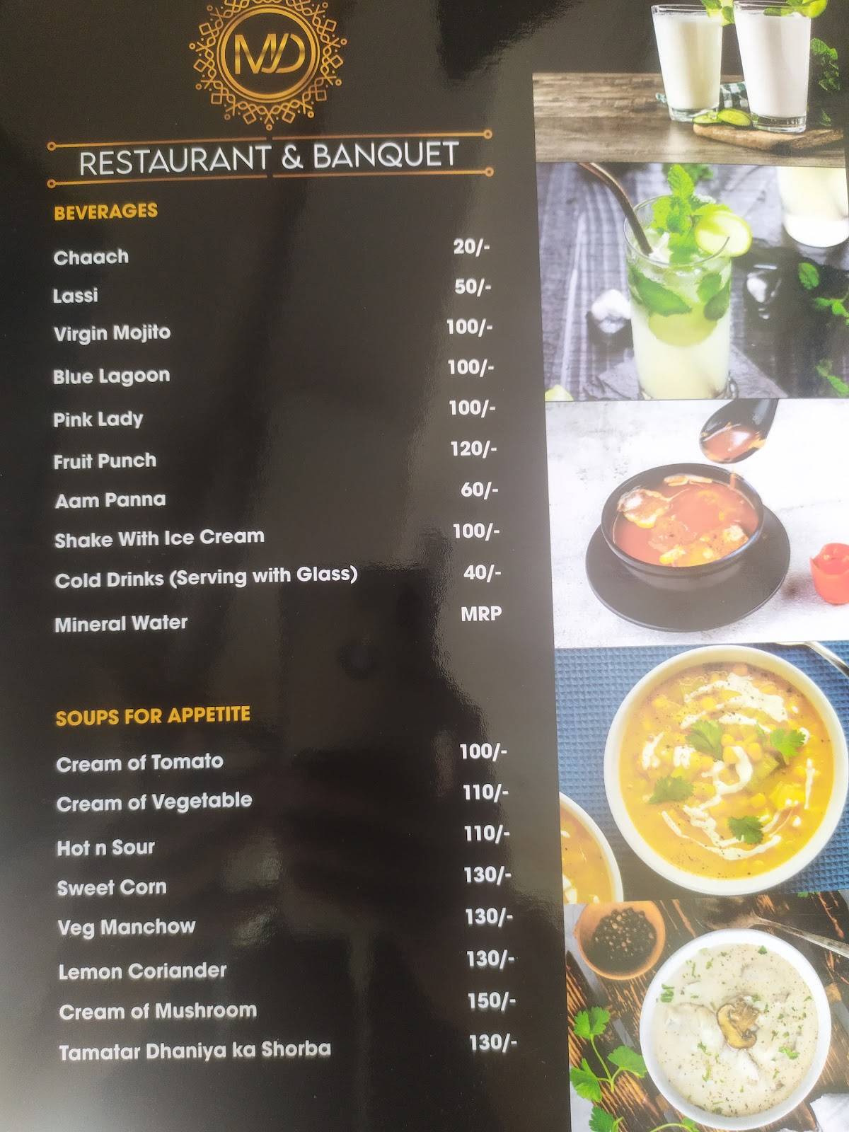 MJD Restaurant and Banquet menu