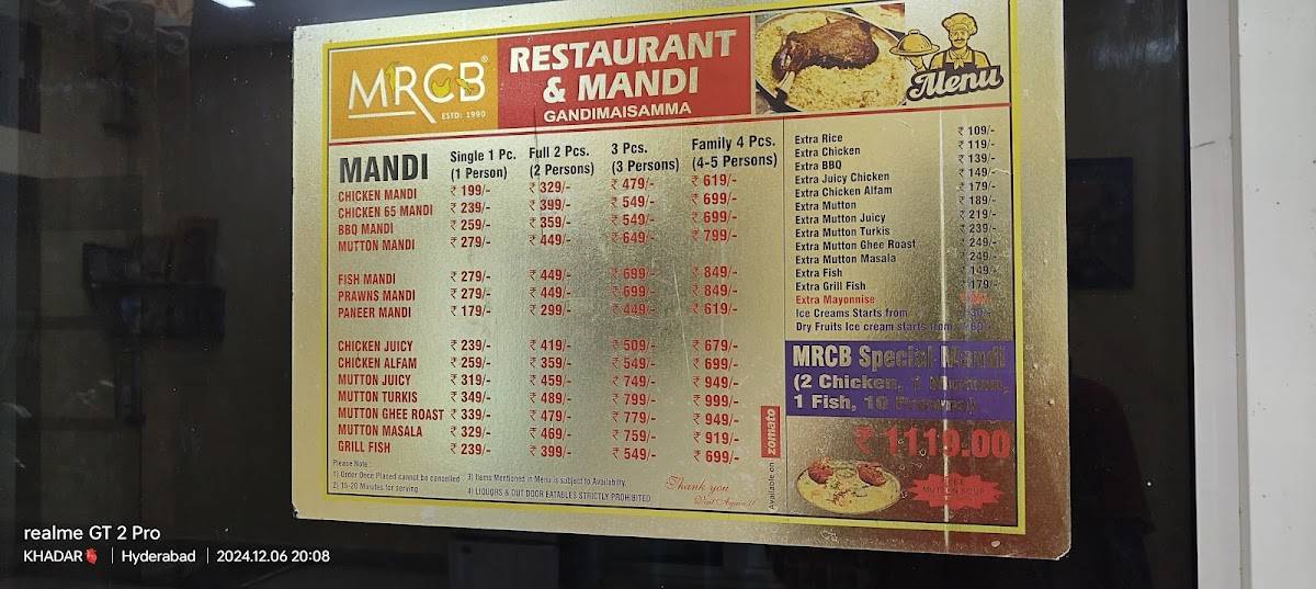 MRCB RESTAURANT menu