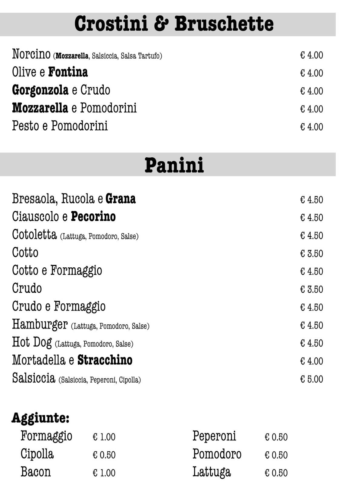 Menu di Al Casolare 