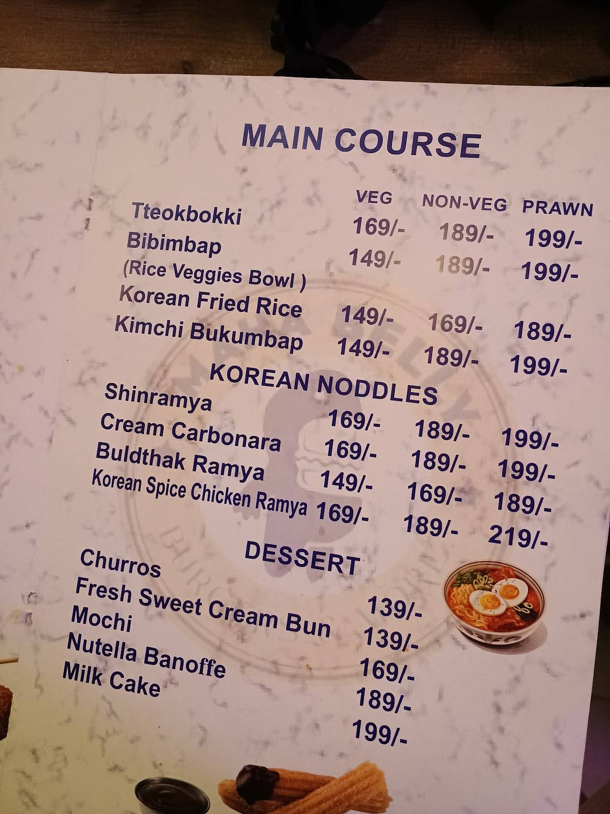 Maha Belly cafe menu
