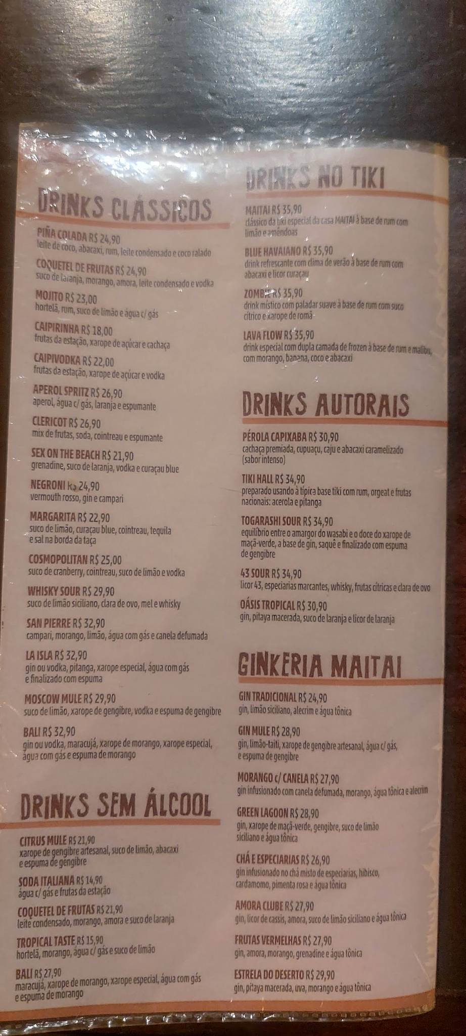Maitai Restaurante cardápio