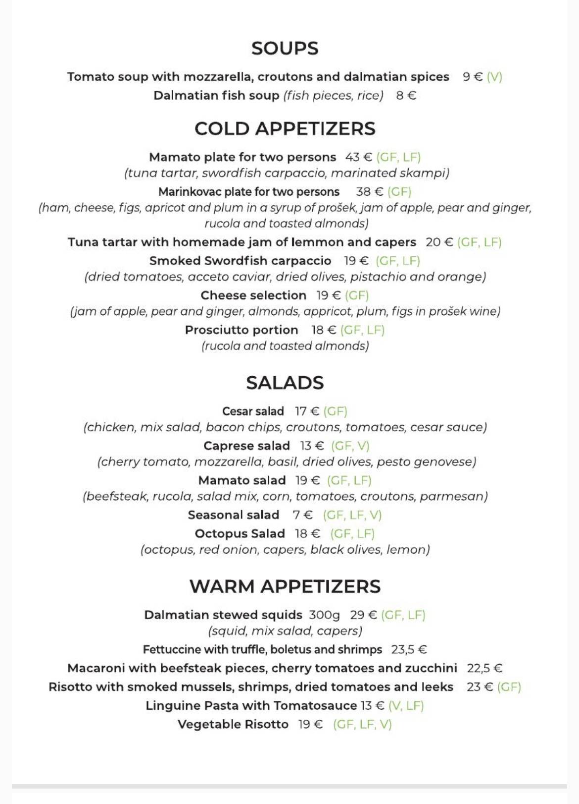 Menu di Mamato Bar 