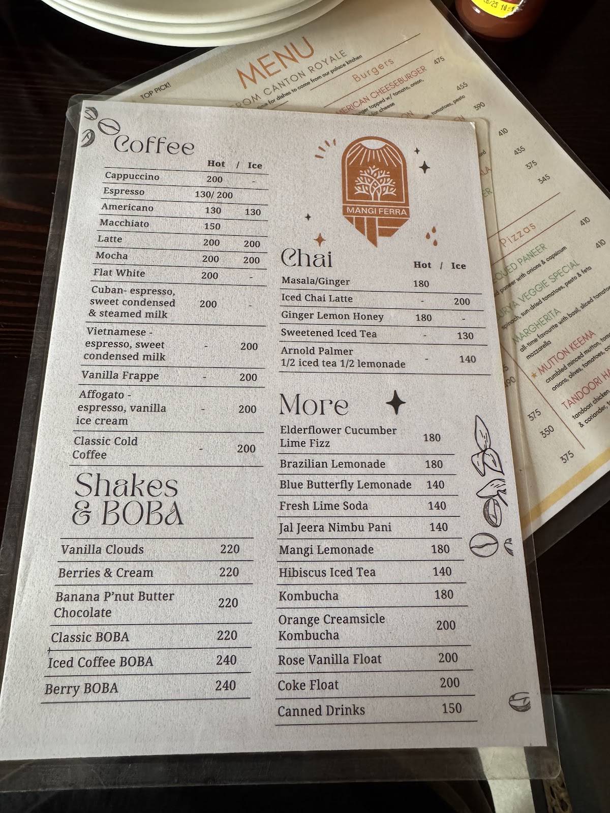 Mangi Ferra Cafe menu