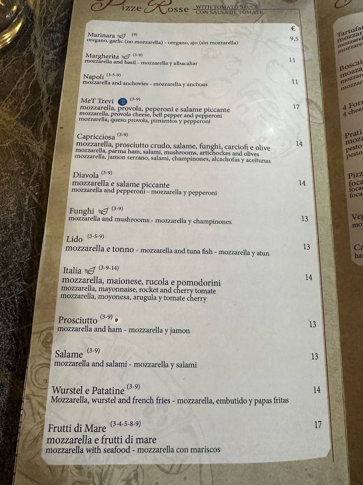 Menu di Mangia e Trevi 