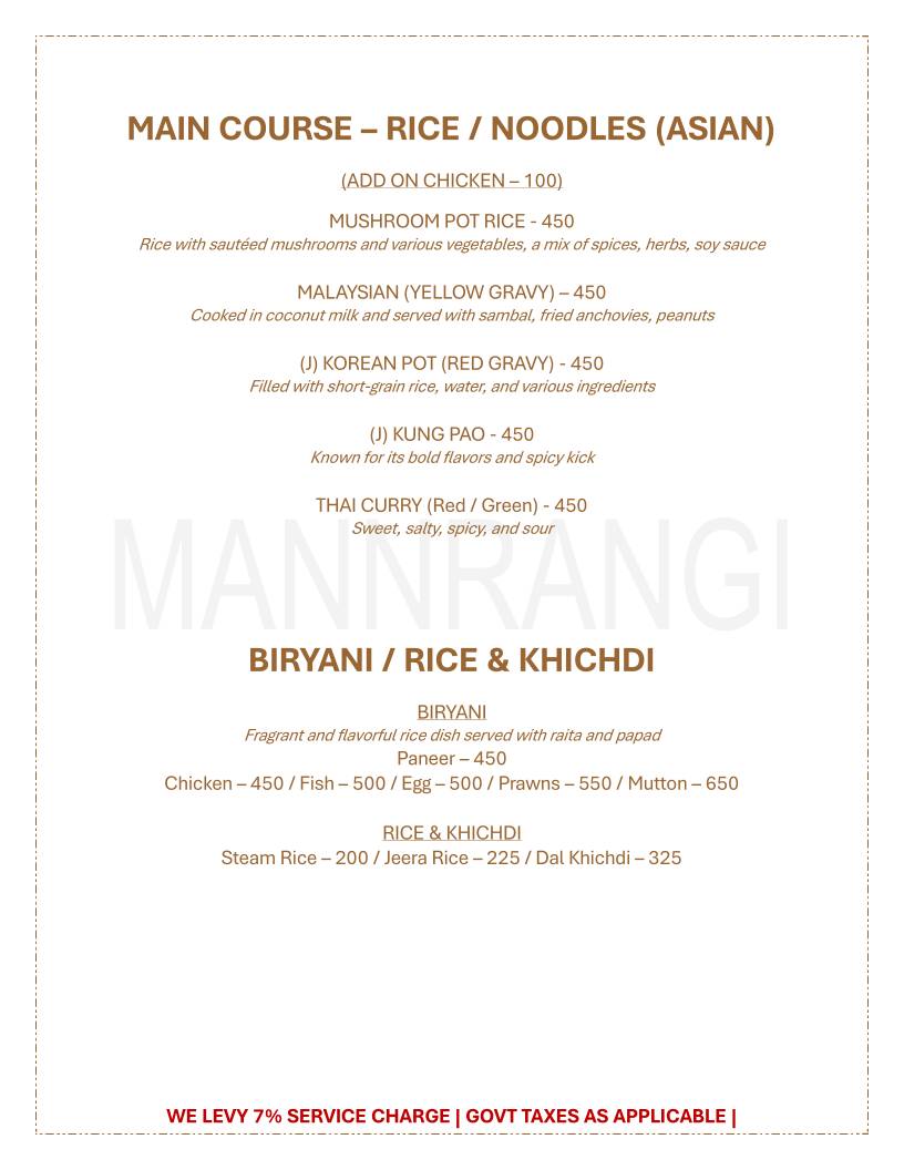 Mannrangi menu