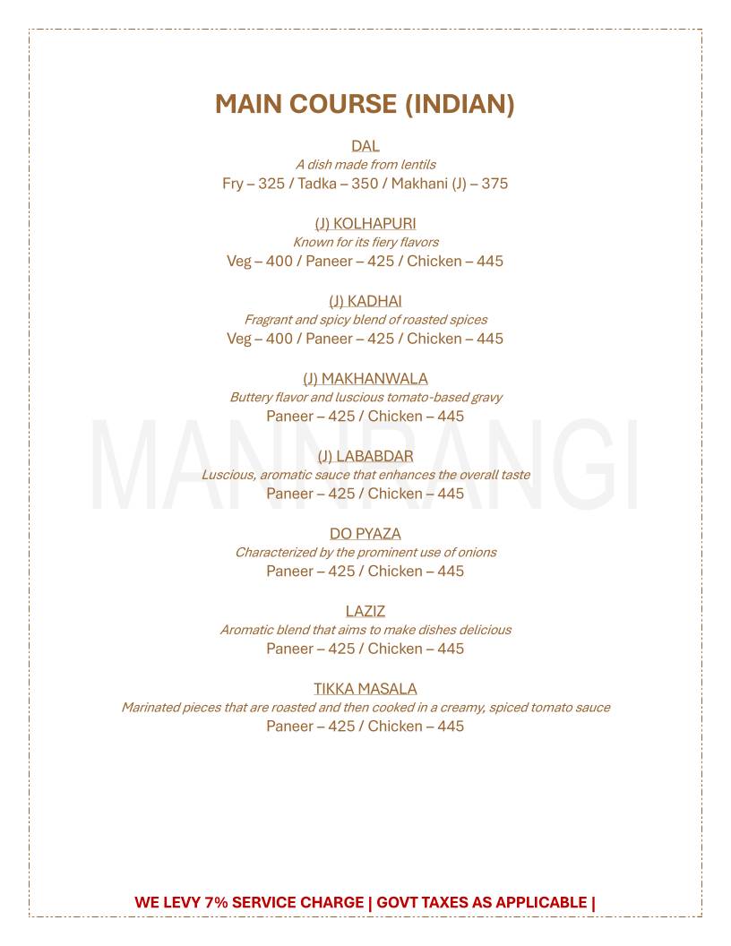 Mannrangi menu