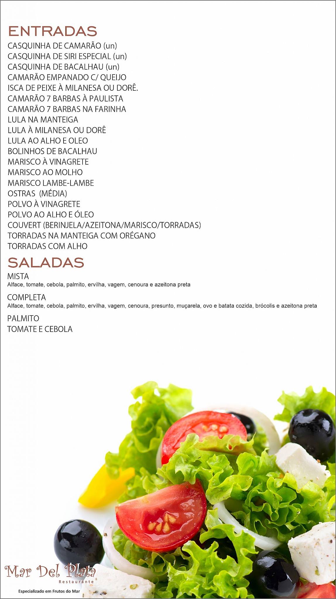 Mar Del Plata cardápio