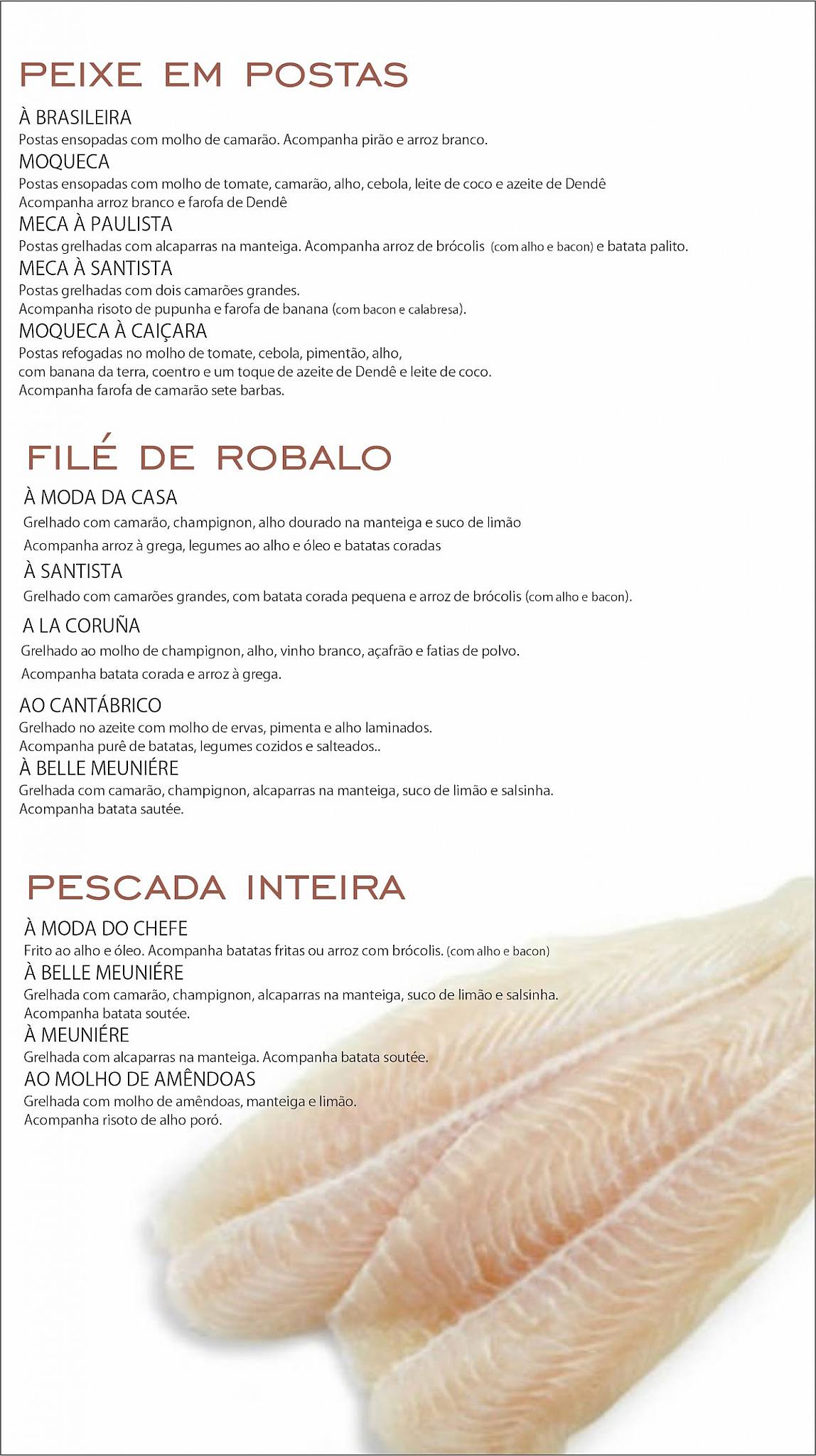 Mar Del Plata cardápio