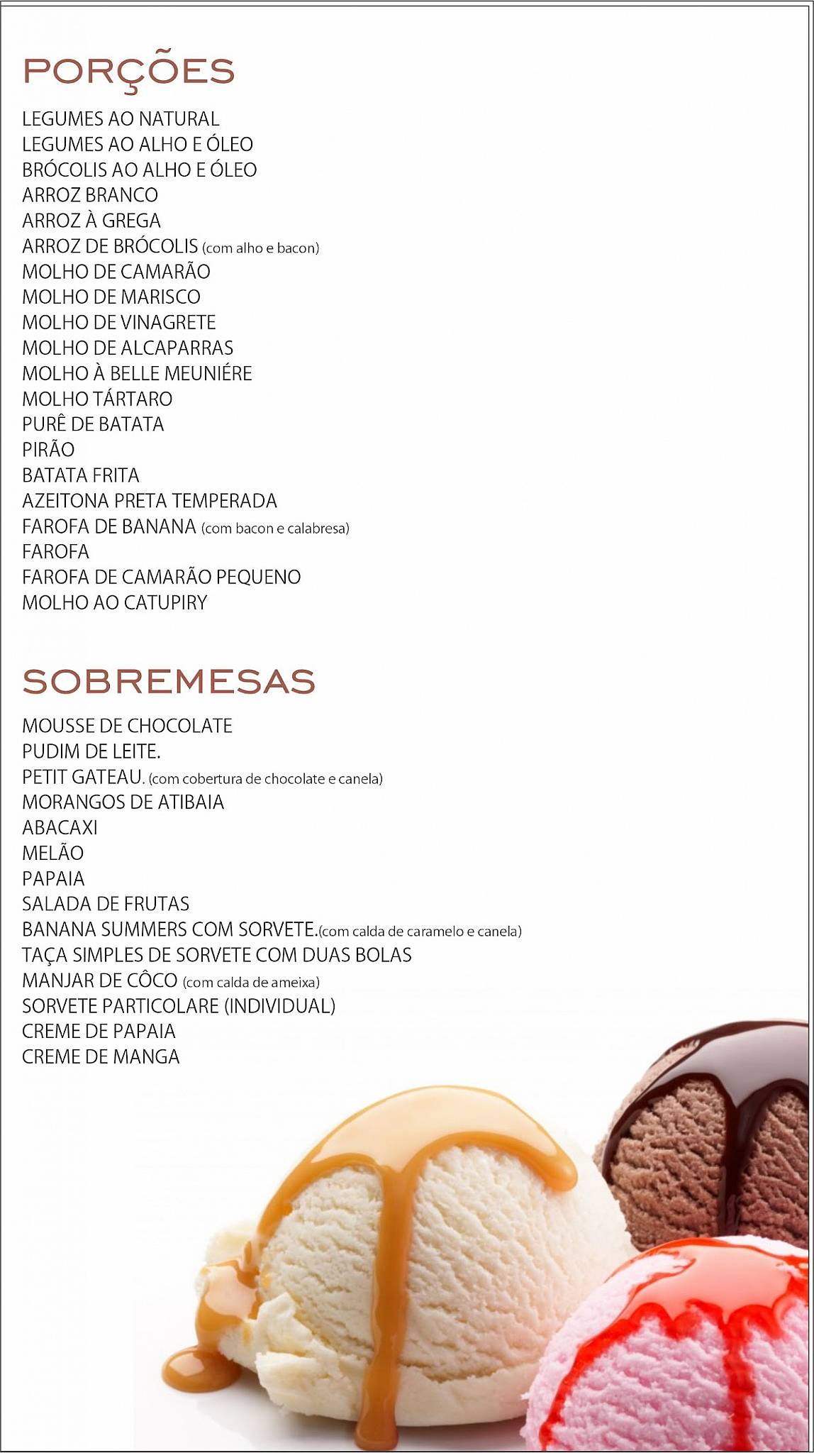 Mar Del Plata cardápio