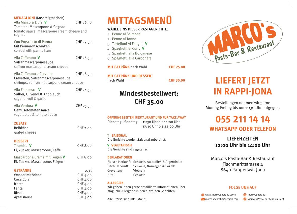 Menu di Marco's Pasta Bar 