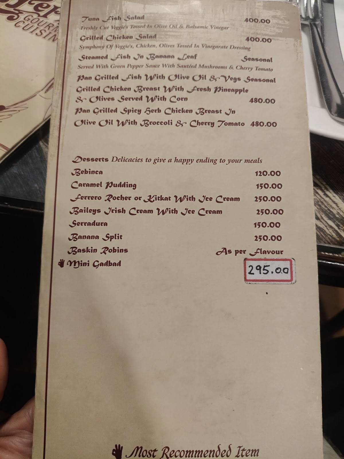 Pepper's Gourmet Cuisine menu