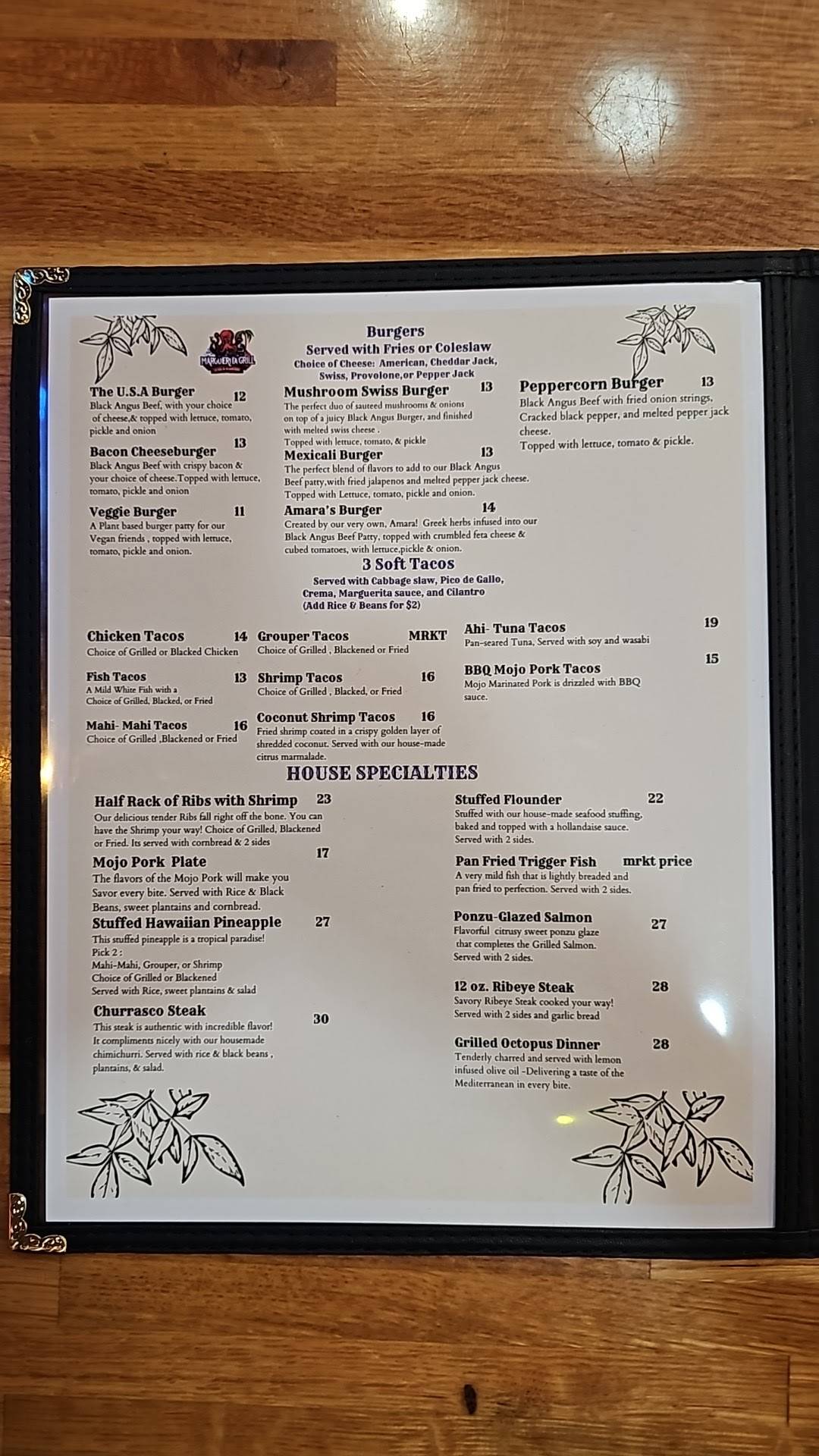 Menu at Marguerita Grill pub & bar, Homosassa, W Halls River Rd