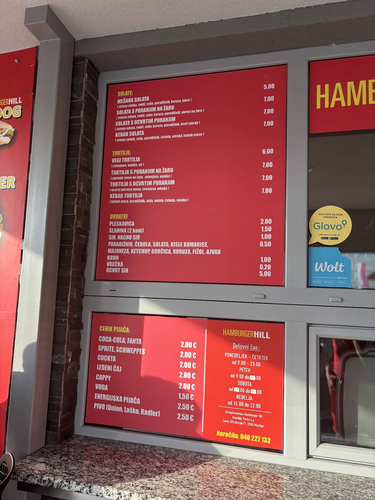 Menu di Okrepčevalnica hamburger Hill Klavdija Perko s.p. 