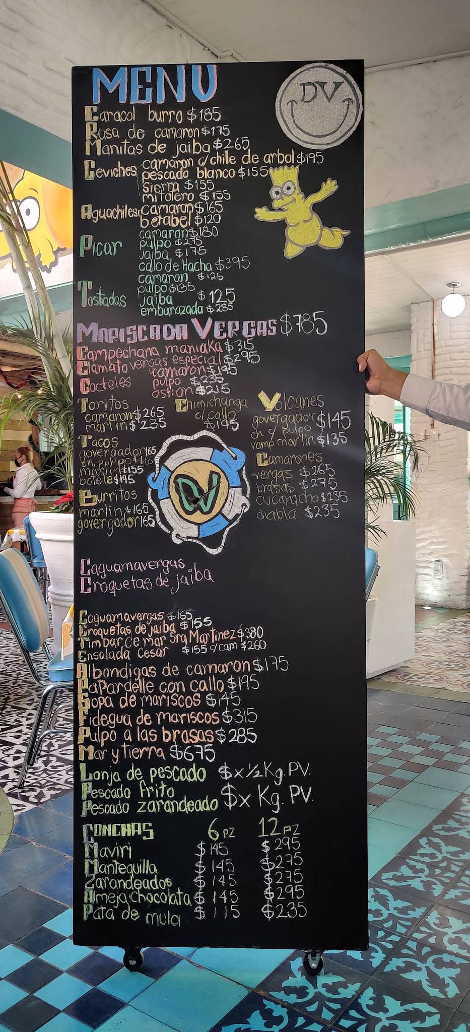 Menu at Mariscos Don Vergas restaurant, Guadalajara