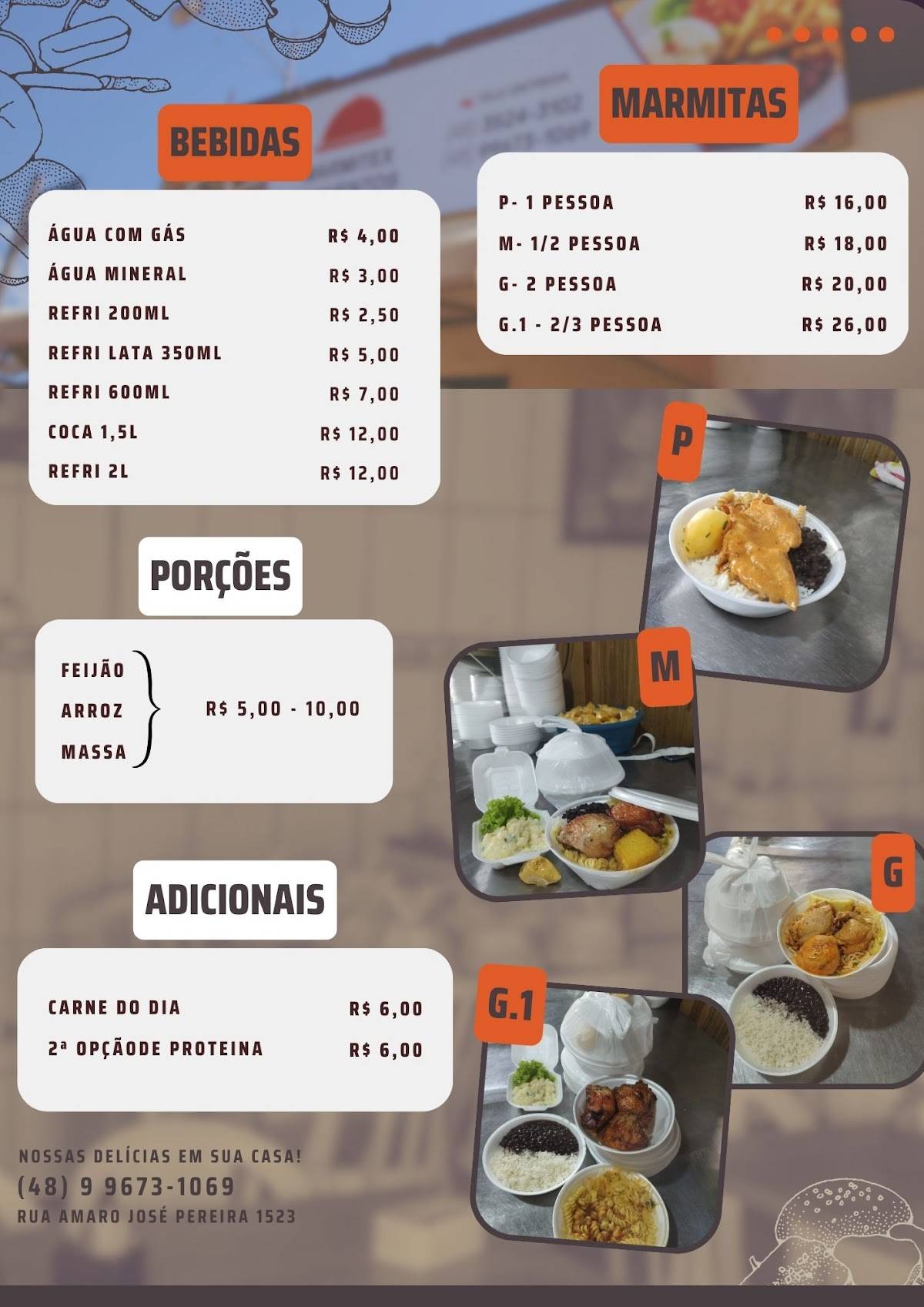 Marmitex Conventos cardápio