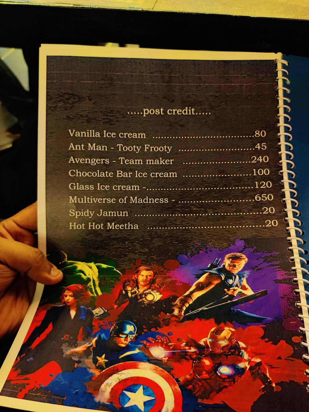 Marvel cafe menu
