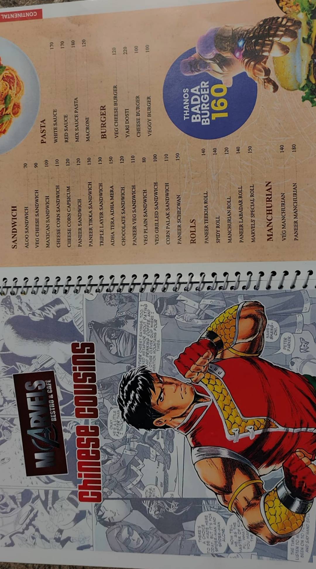 Marvel cafe menu