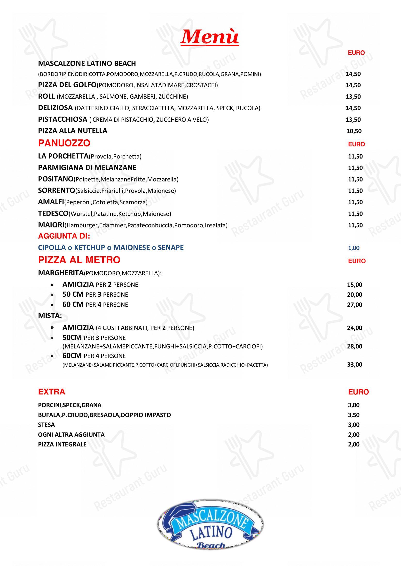 Menu di Ristorante Mascalzone Latino Beach Milano Marittima - Menu