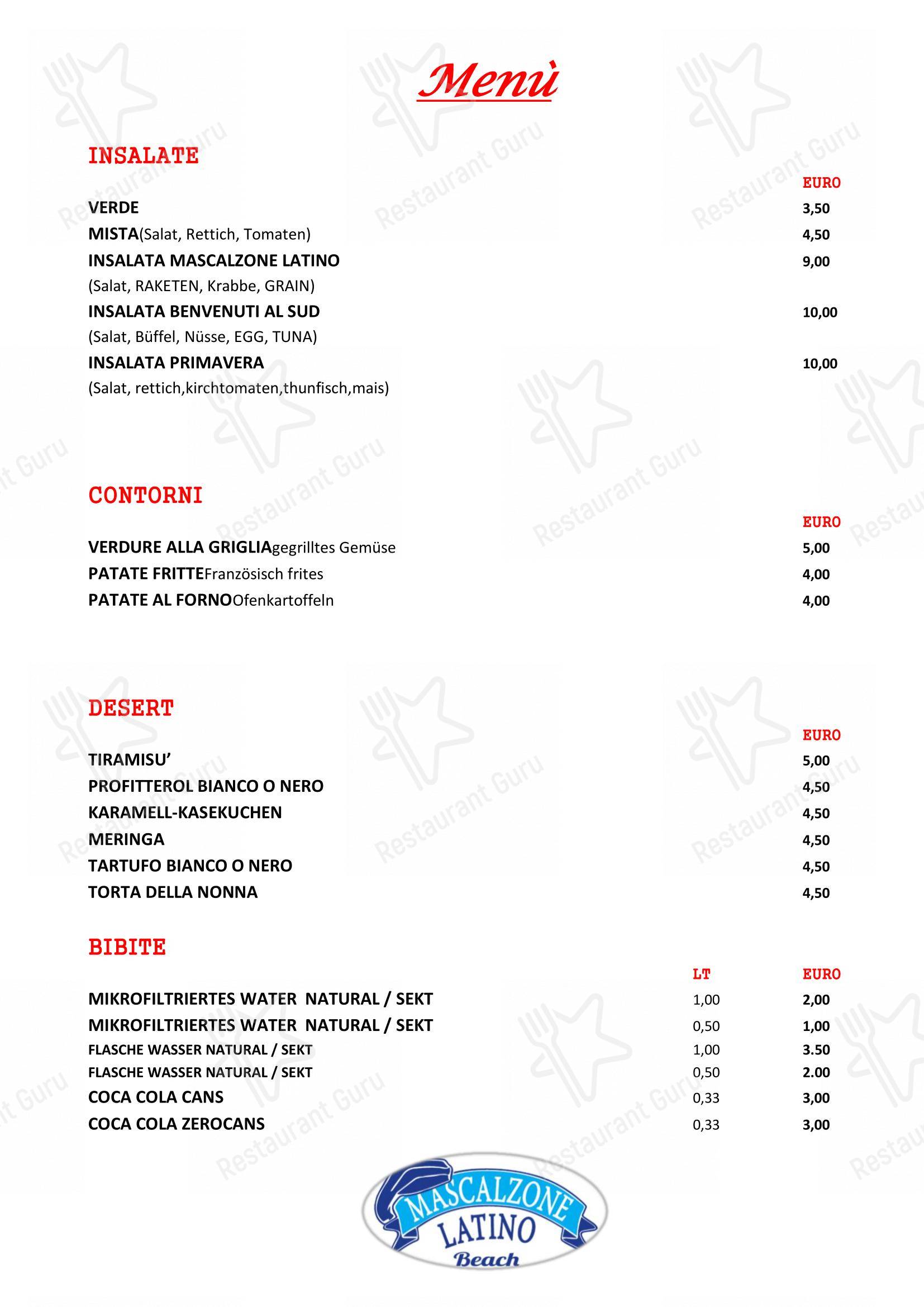 Ristorante Mascalzone Latino Beach Milano Marittima in Milano Marittima - 菜单