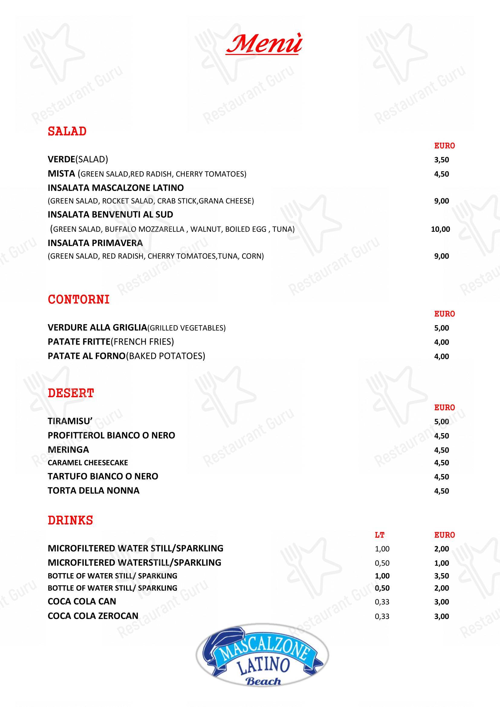 Ristorante Mascalzone Latino Beach Milano Marittima in Milano Marittima - Menu bar