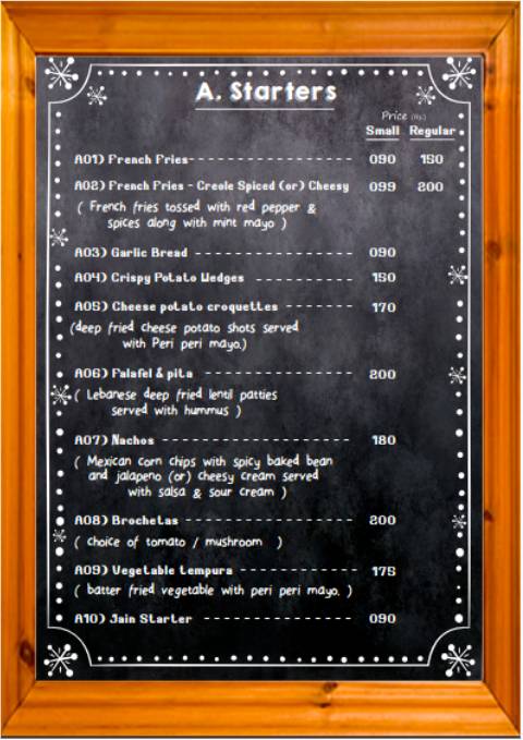 Mass Bunk Vegetarian Restaurant menu