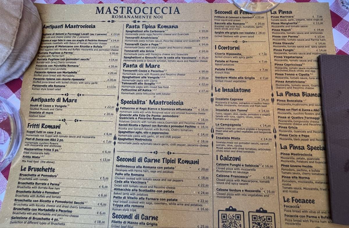 Menu di Mastrociccia - Osteria Pizzeria 
