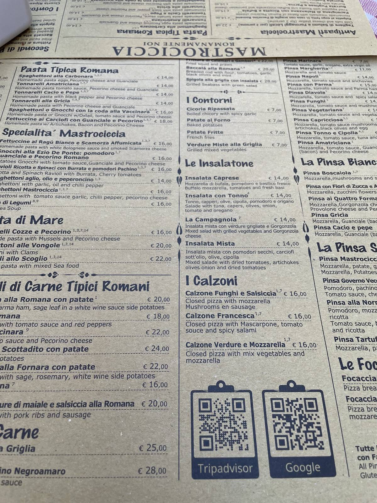 Menu di Mastrociccia - Osteria Pizzeria 