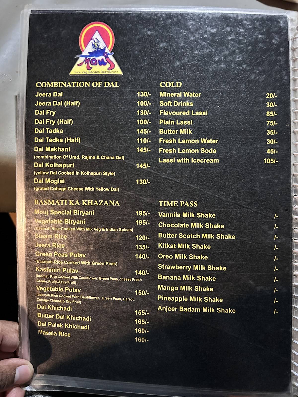 Mauj Hotel menu