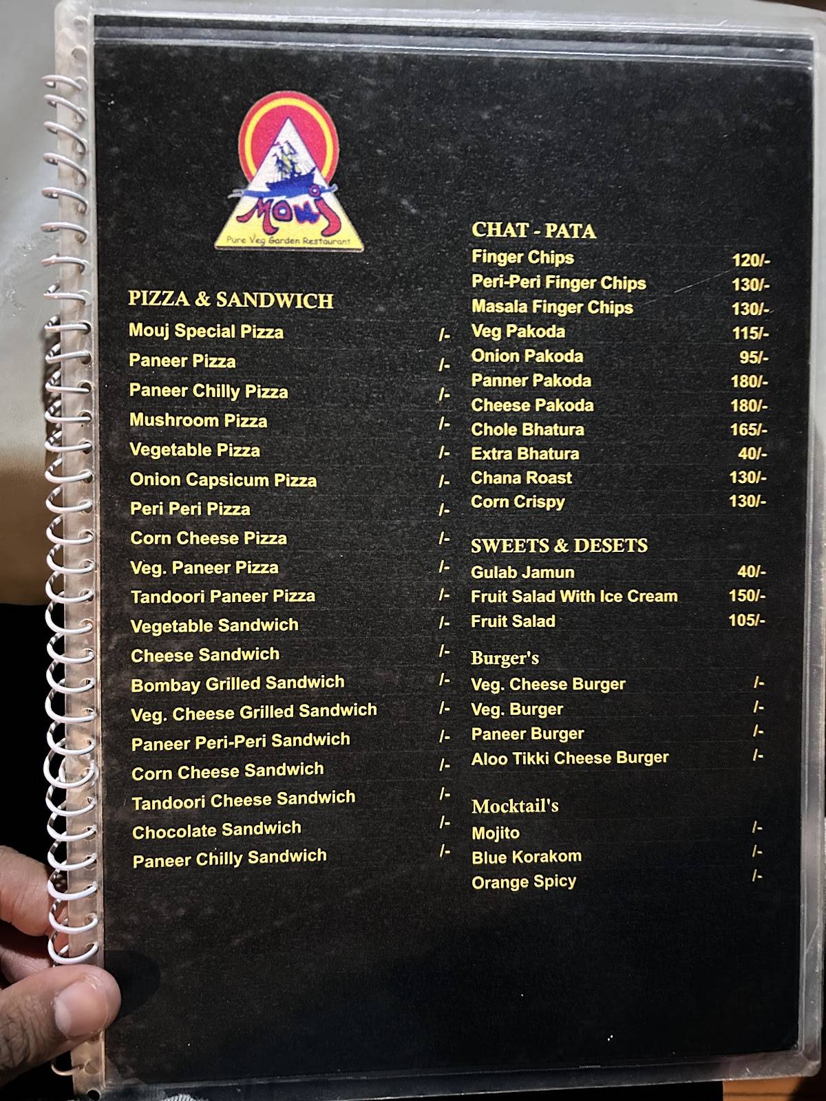 Mauj Hotel menu