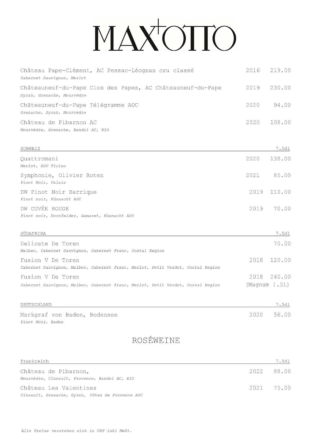 Menu di Max&Otto 
