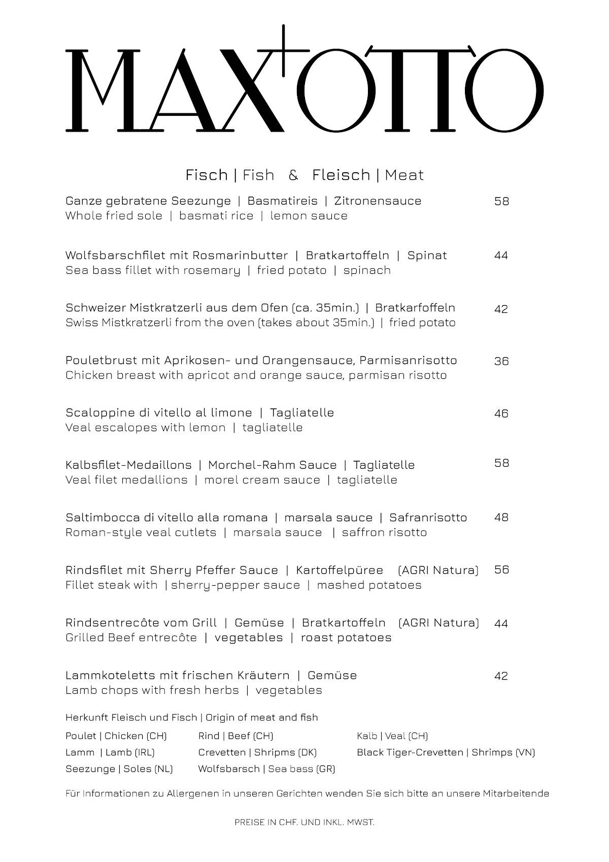 Menu di Max&Otto 