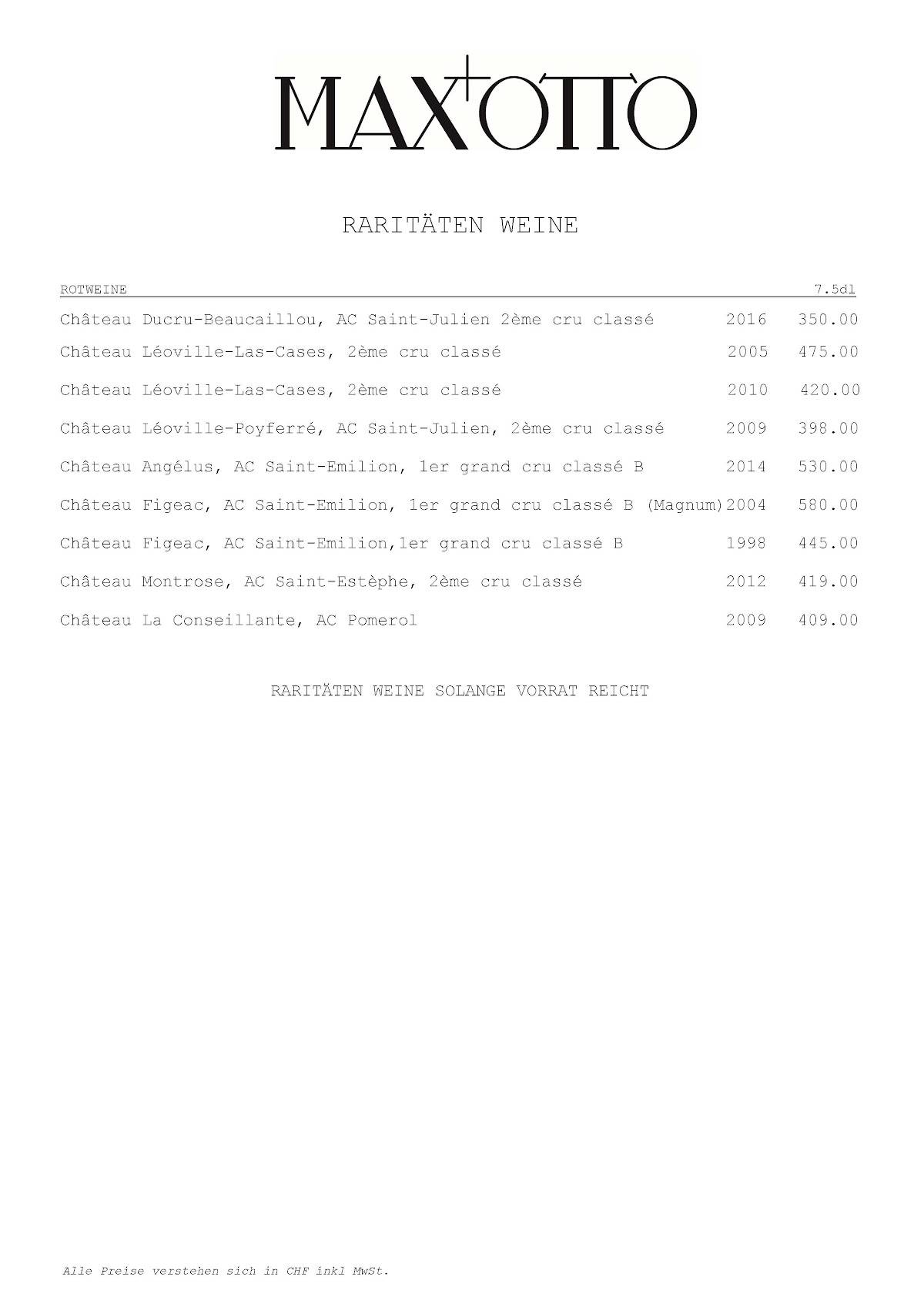 Menu di Max&Otto 