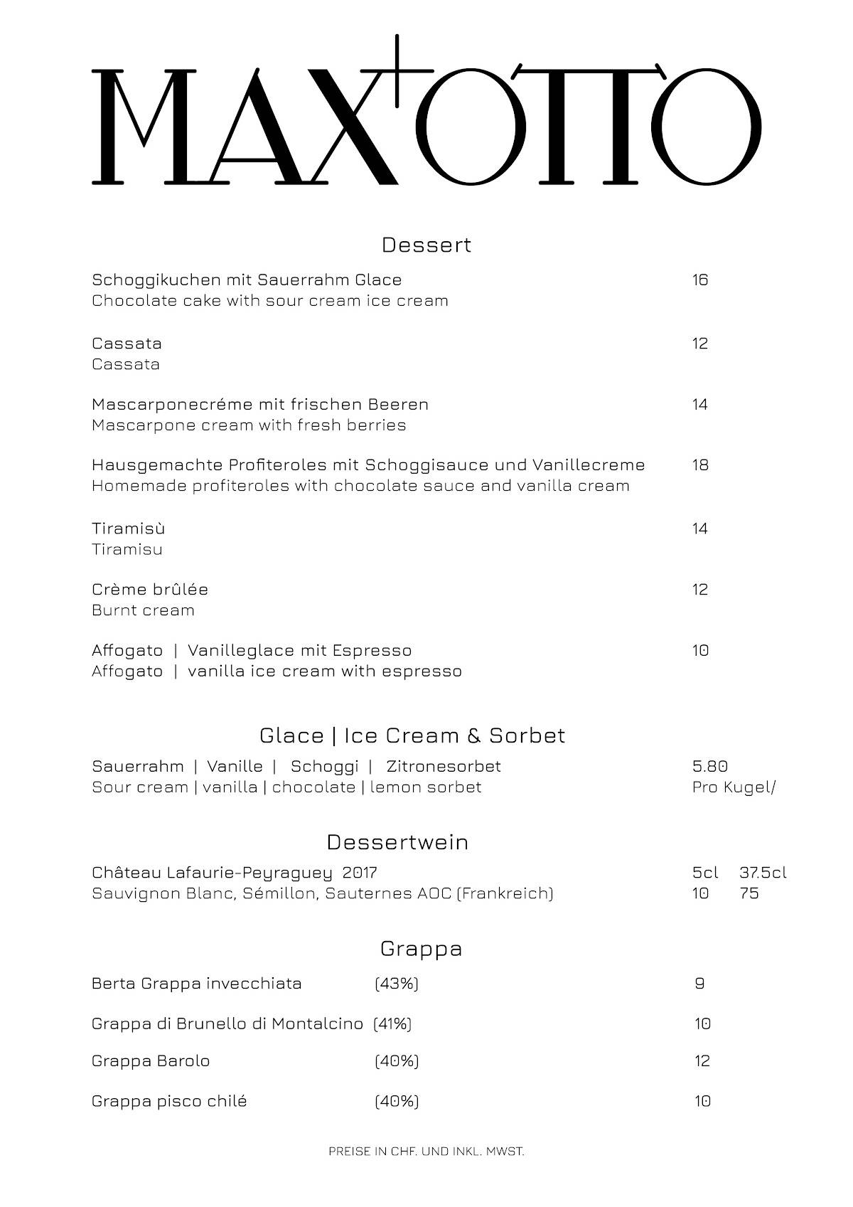 Menu di Max&Otto 