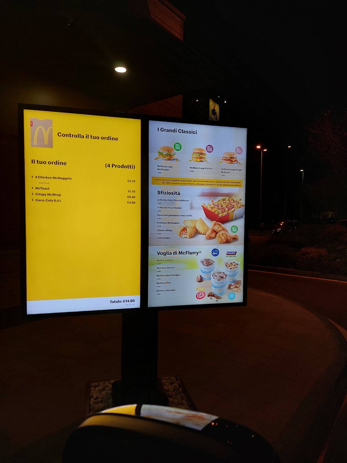 Menu di McDonald's Malnate 