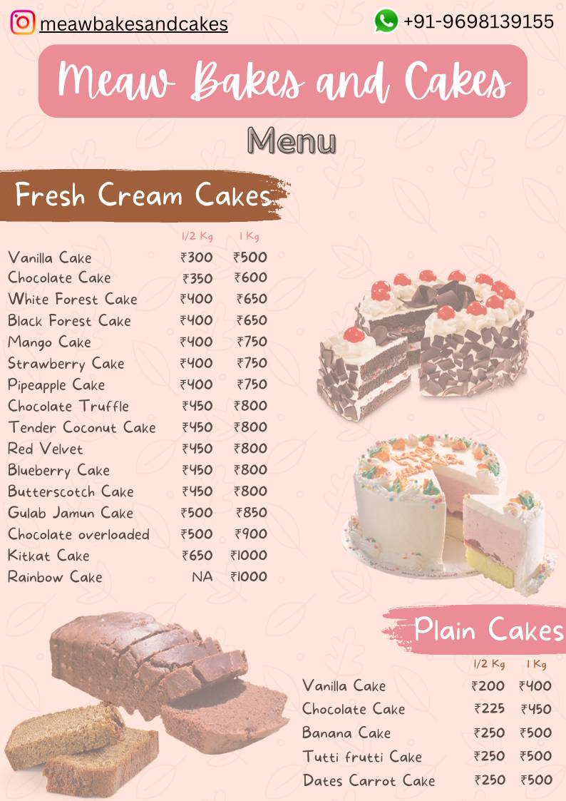 Meaw Treats (Homemade Cakes) menu