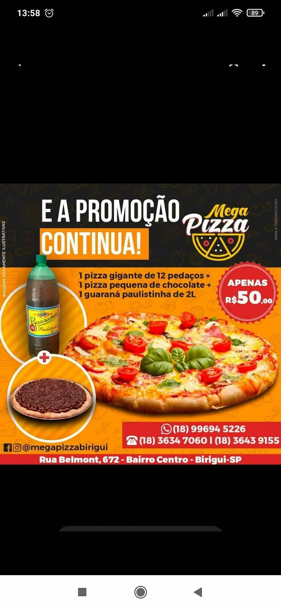 Mega Pizza cardápio