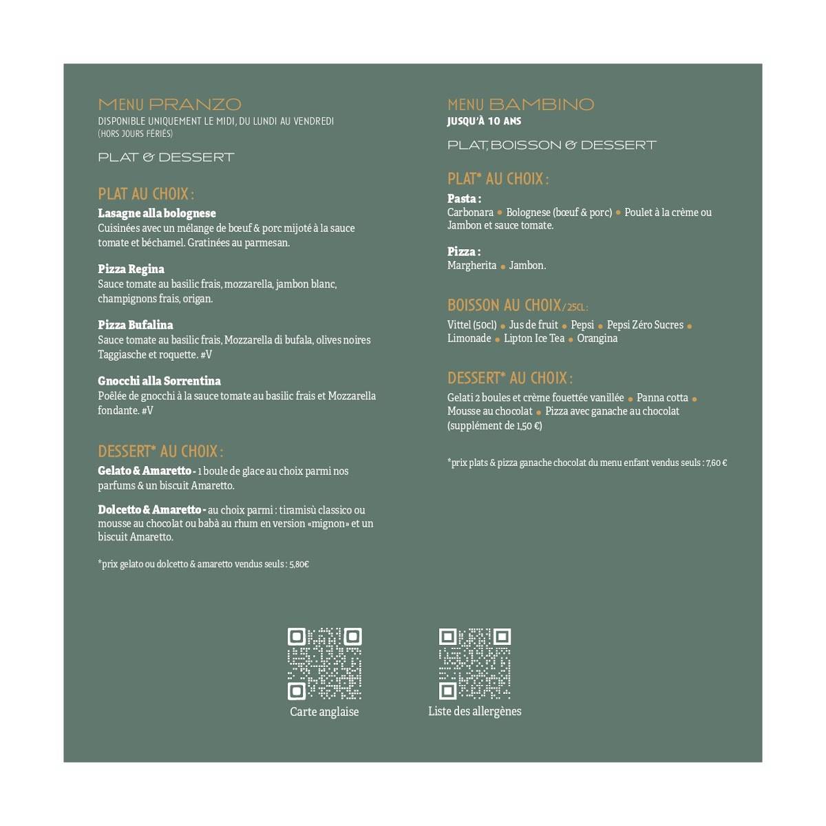 Menu de IL RISTORANTE - Le restaurant Italien de Bordeaux-Mérignac