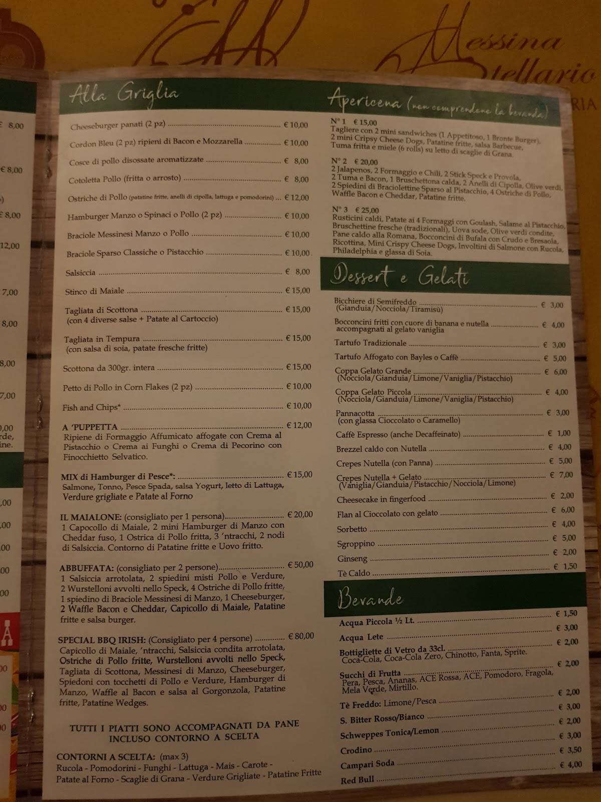 Menu di Irish Pub 