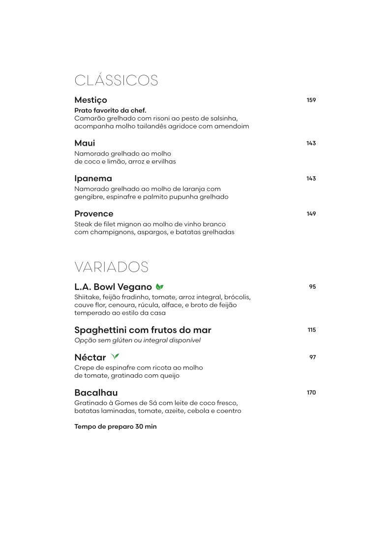 Restaurante Mestiço cardápio