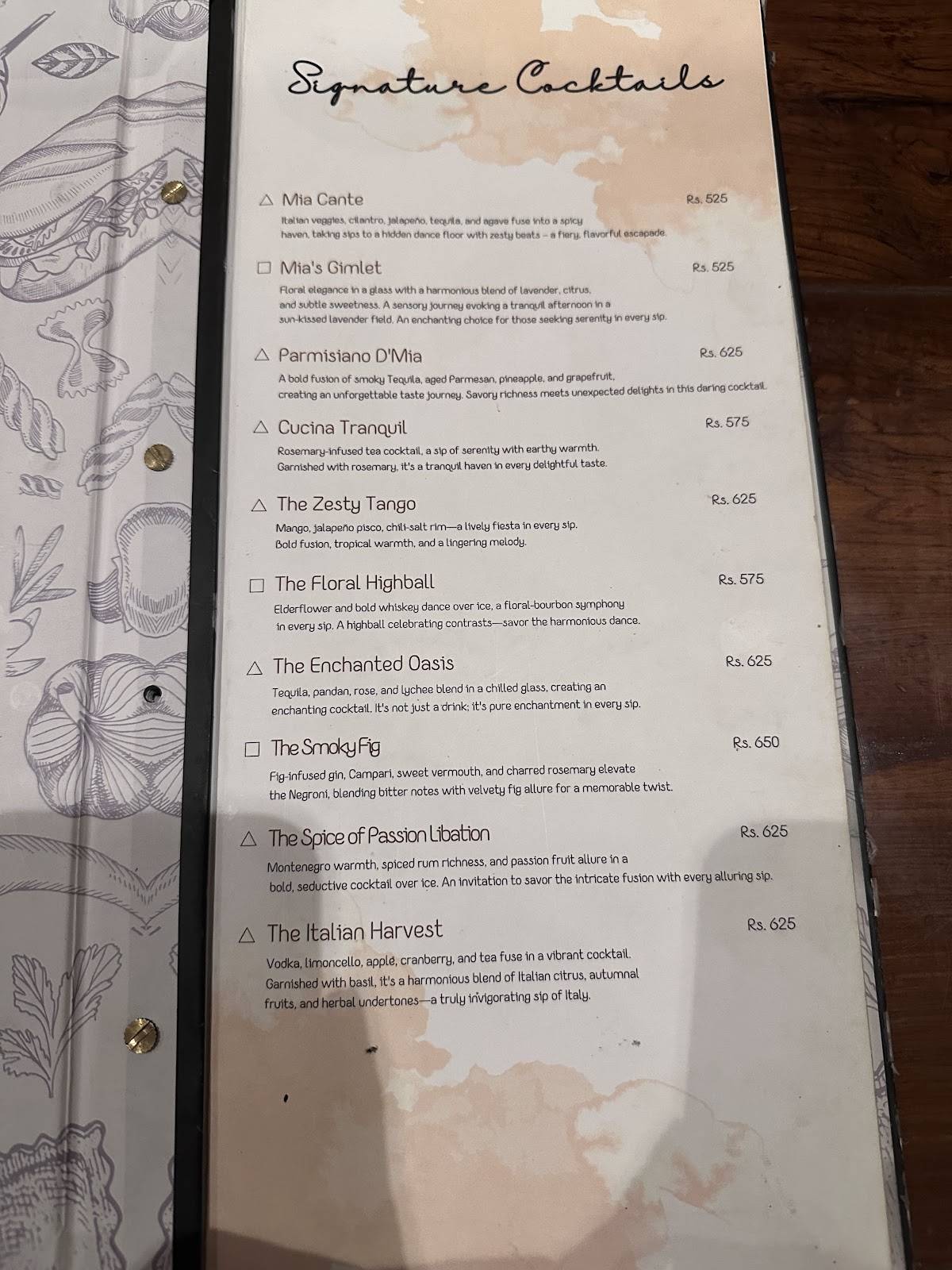 Mia Cucina menu