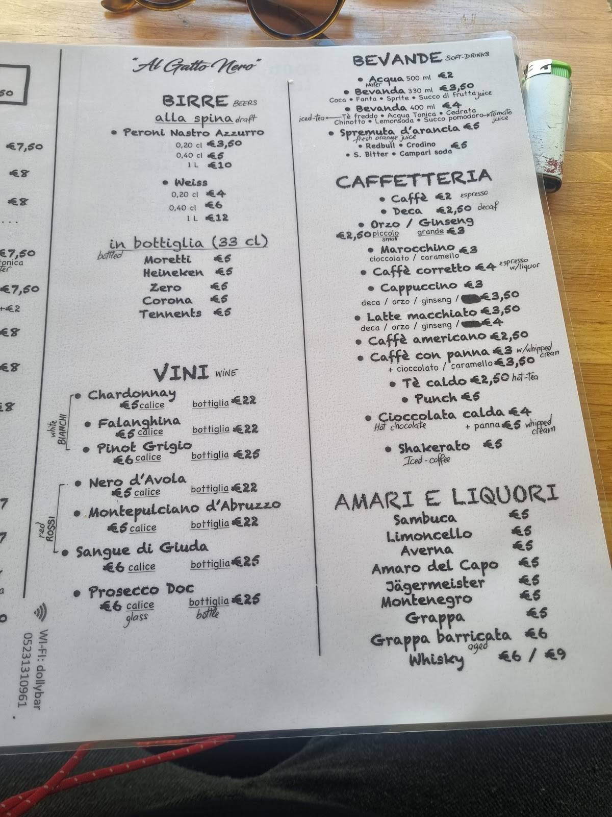 Menu di Al Gatto Nero 