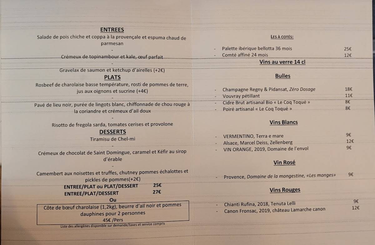 Menu de Milord
